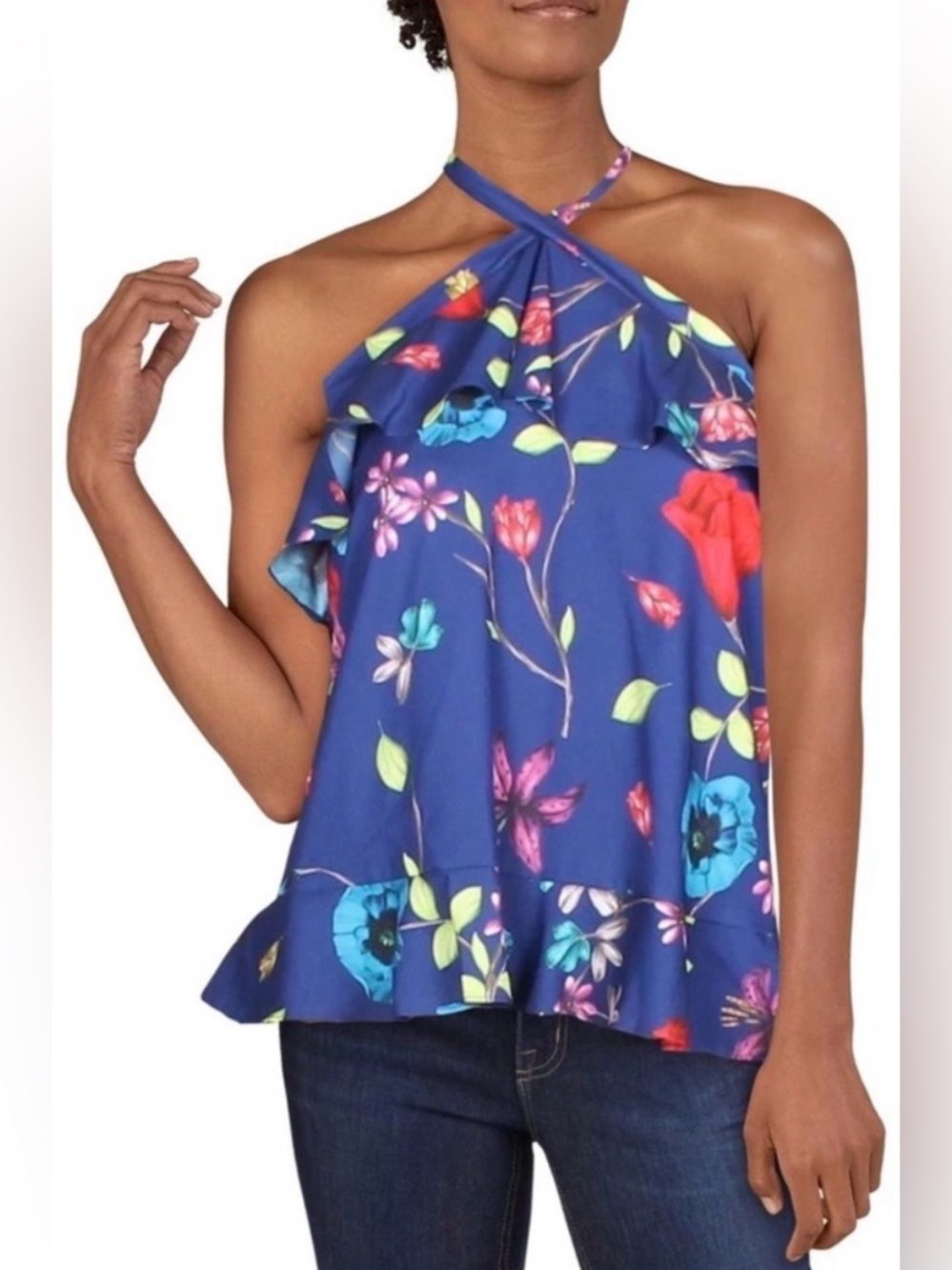Parker Floral Halter Valencia Eclipse Ruffle Top